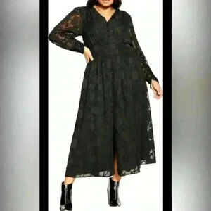 City Chic Sweet Sass Long Sleeve Burnout Chiffon A-Line Dress Size 14/XS NWT